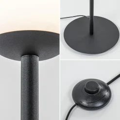 Retro vloerlamp mat zwart met witte glazen bol><noscript><img width=