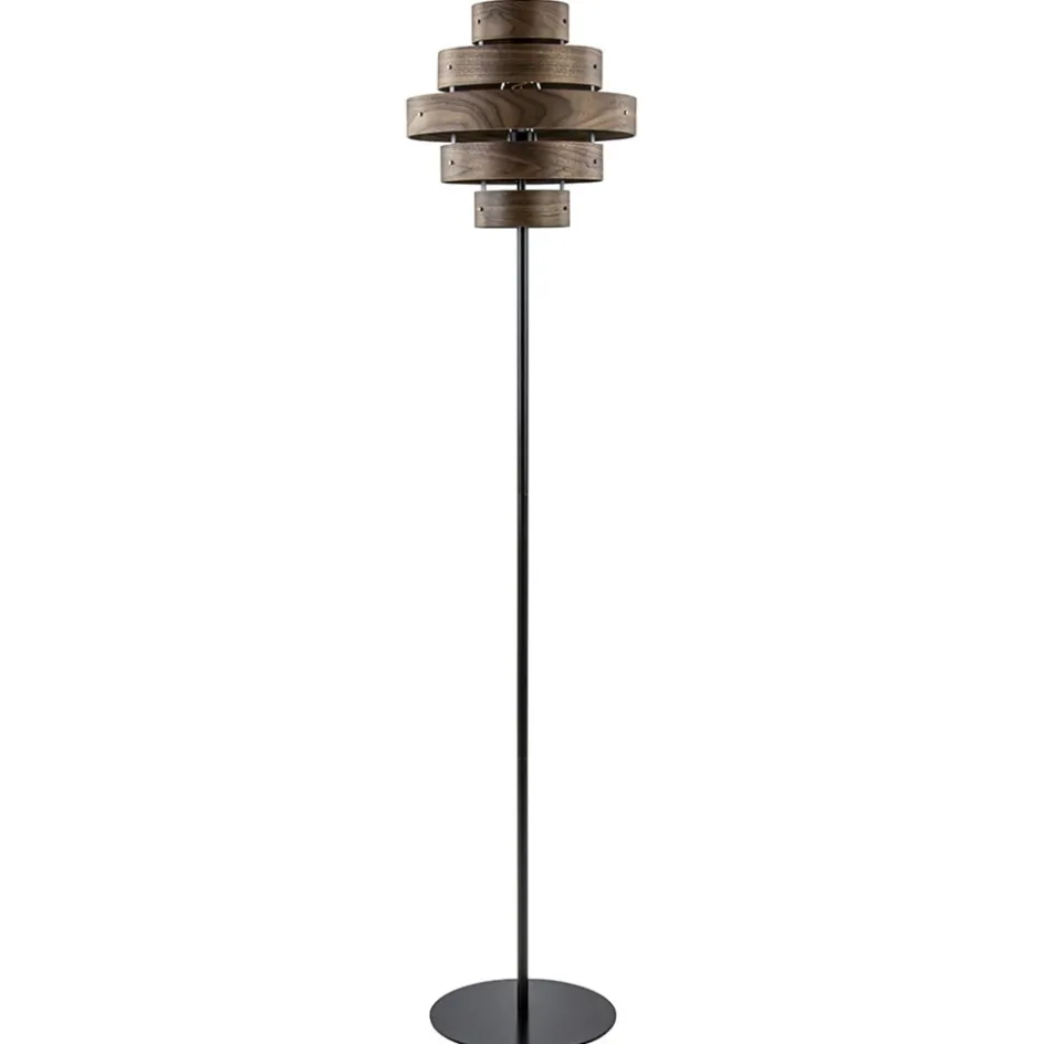 Retro vloerlamp zwart met walnoot houten kap>Straluma Clearance