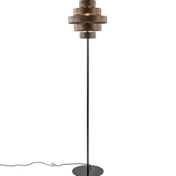 Retro vloerlamp zwart met walnoot houten kap>Straluma Clearance