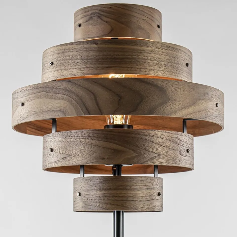 Retro vloerlamp zwart met walnoot houten kap>Straluma Clearance