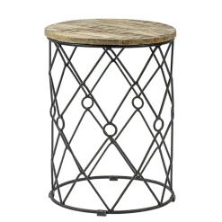 Ronde bijzettafel mangohout met zwart metaal>Straluma Discount