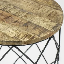 Ronde bijzettafel mangohout met zwart metaal>Straluma Discount