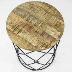 Ronde bijzettafel mangohout met zwart metaal><noscript><img width=