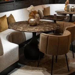 Ronde eetkamertafel bruin marmer Ø120 cm><noscript><img width=