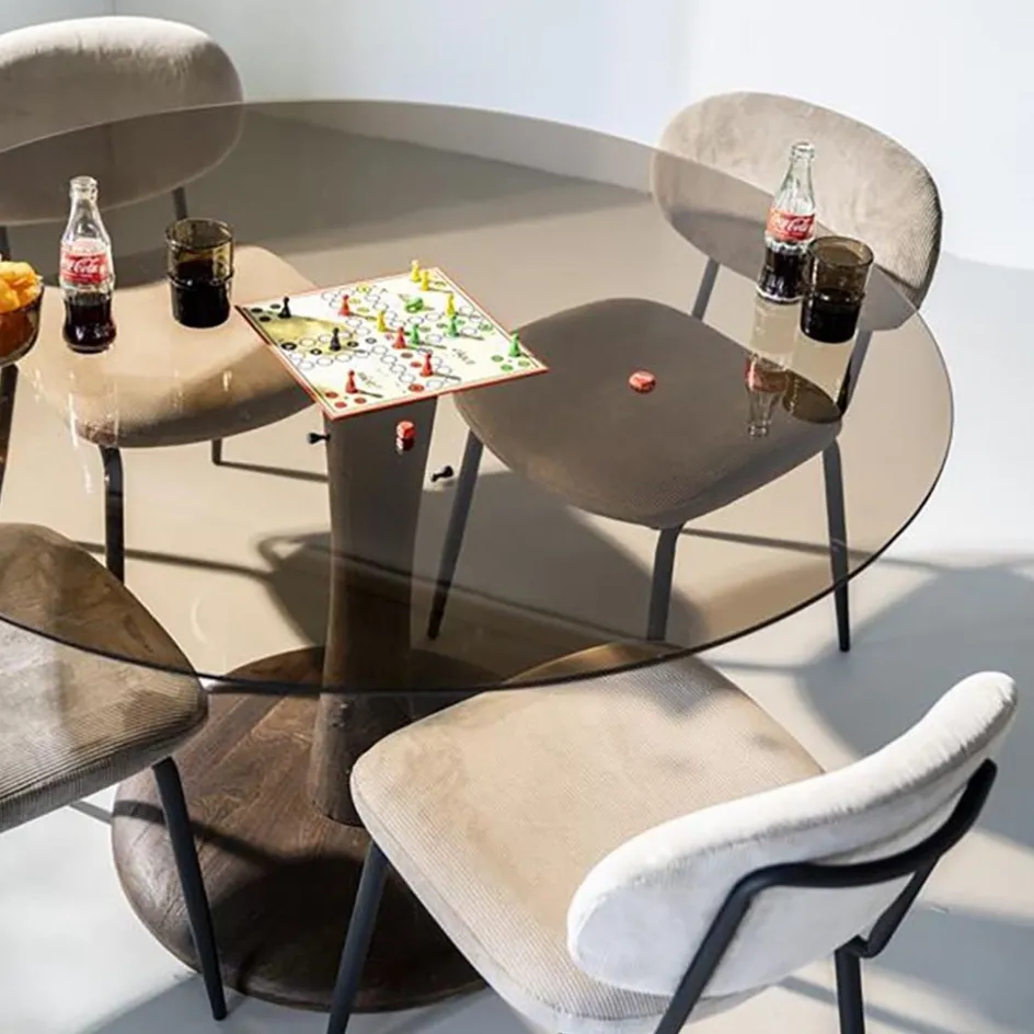 Ronde eetkamertafel bruin glas met mango houten poot>Straluma Discount