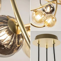 Ronde hanglamp goud met amber en smoke glas><noscript><img width=