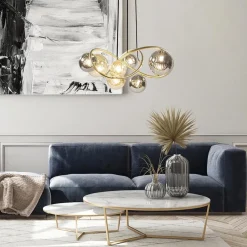 Ronde hanglamp goud met amber en smoke glas><noscript><img width=