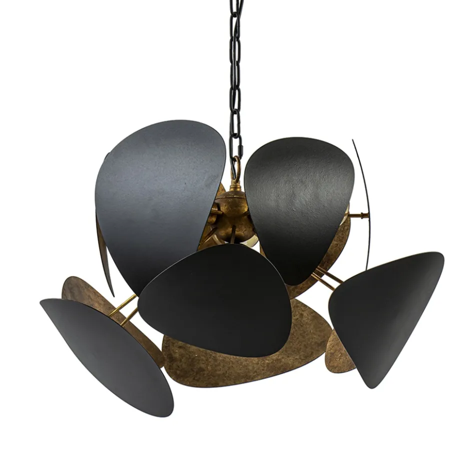 Ronde hanglamp textured black met ambachtelijk brons>Straluma