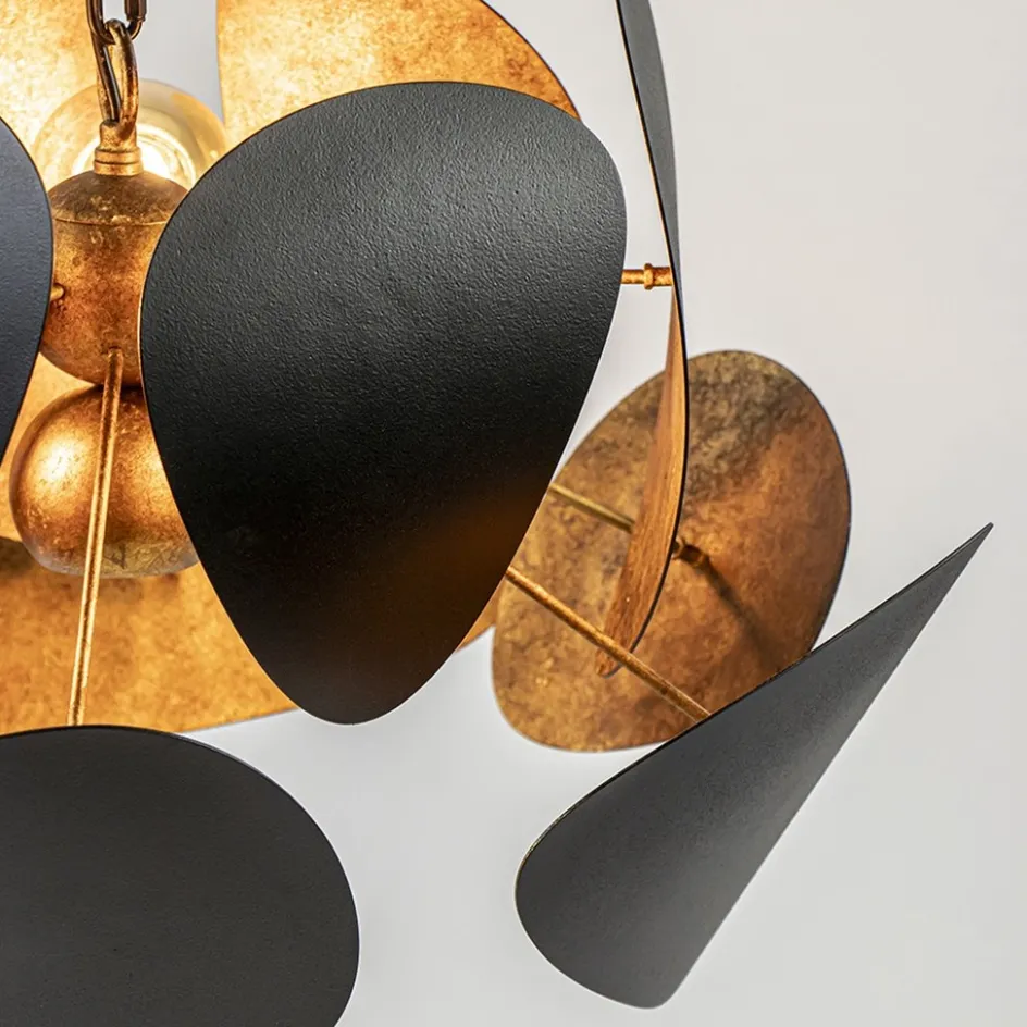 Ronde hanglamp textured black met ambachtelijk brons>Straluma
