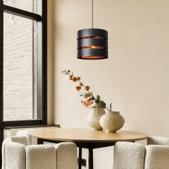 Ronde hanglamp zwart metaal met goud><noscript><img width=