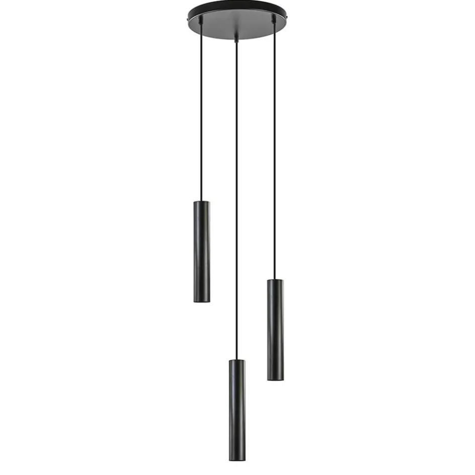Ronde 3-lichts hanglamp cilinders mat zwart>Straluma Outlet