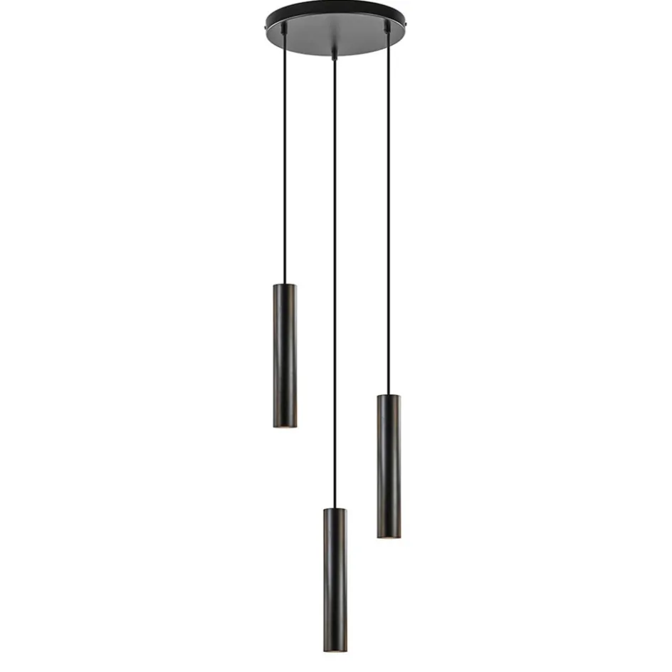 Ronde 3-lichts hanglamp cilinders mat zwart>Straluma Outlet