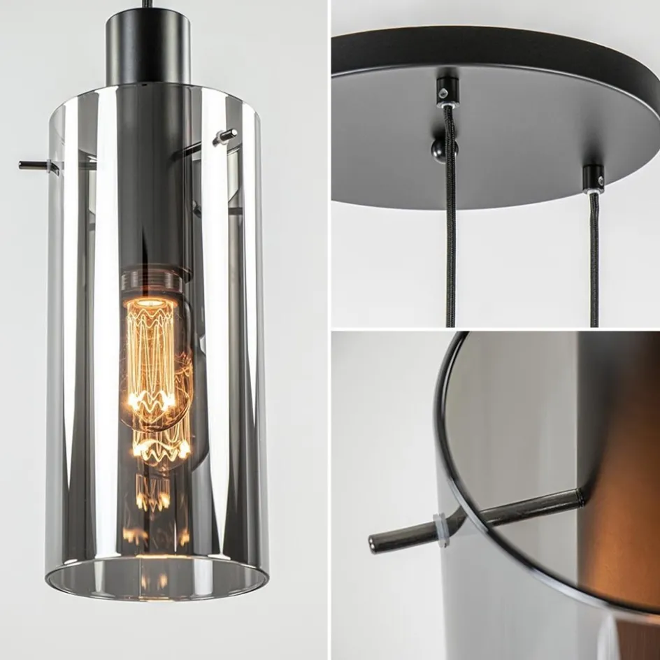Ronde 3-lichts hanglamp met cilinder smoke glas>Straluma Outlet