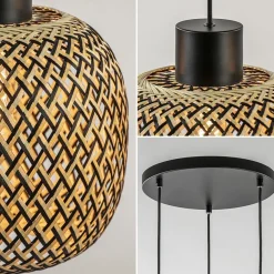 Ronde 3-lichts hanglamp zwart met bamboe kappen><noscript><img width=