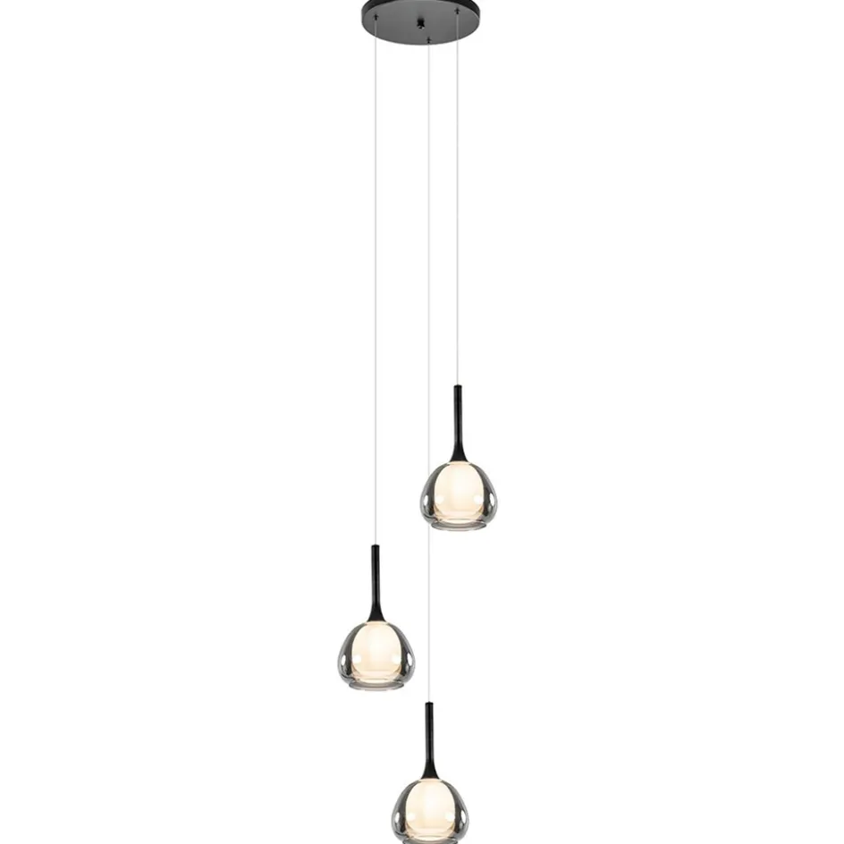 Ronde 3-lichts hanglamp zwart met smoke glas>Straluma
