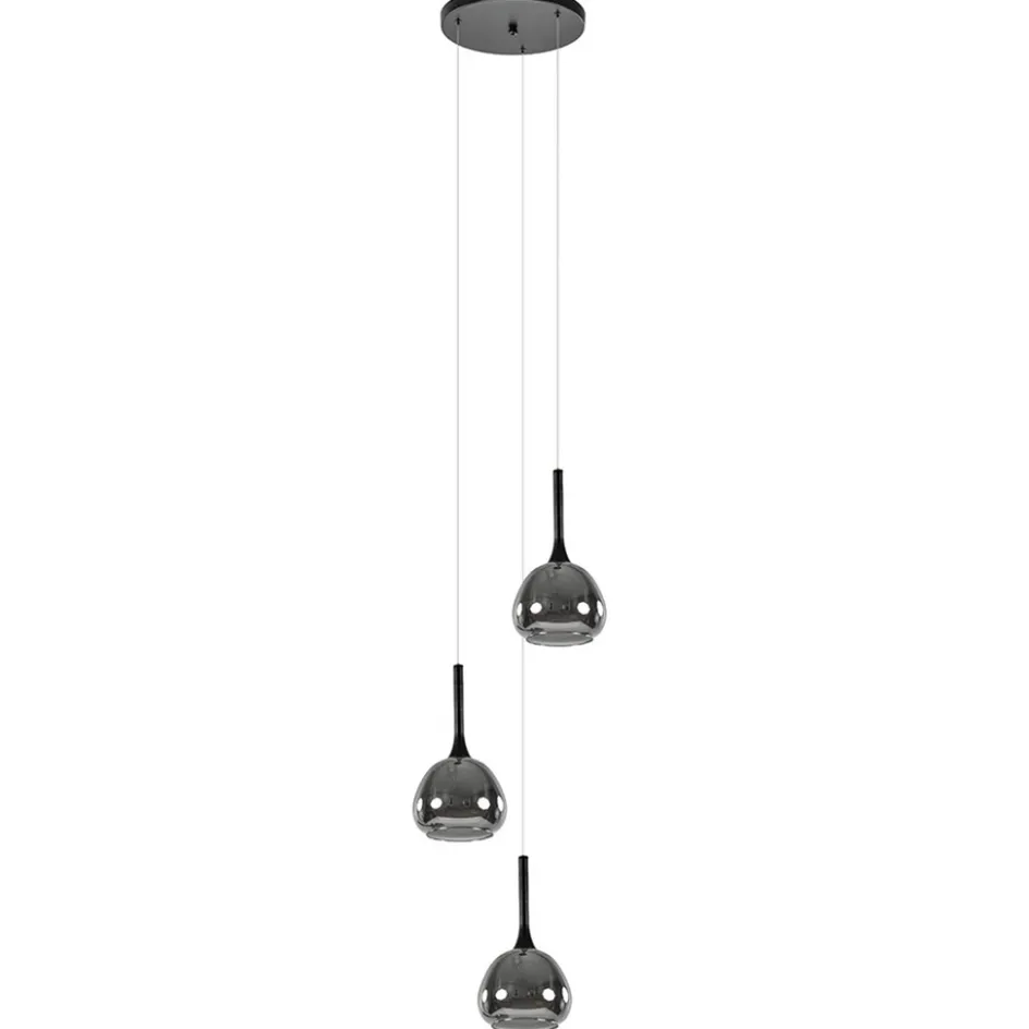 Ronde 3-lichts hanglamp zwart met smoke glas>Straluma
