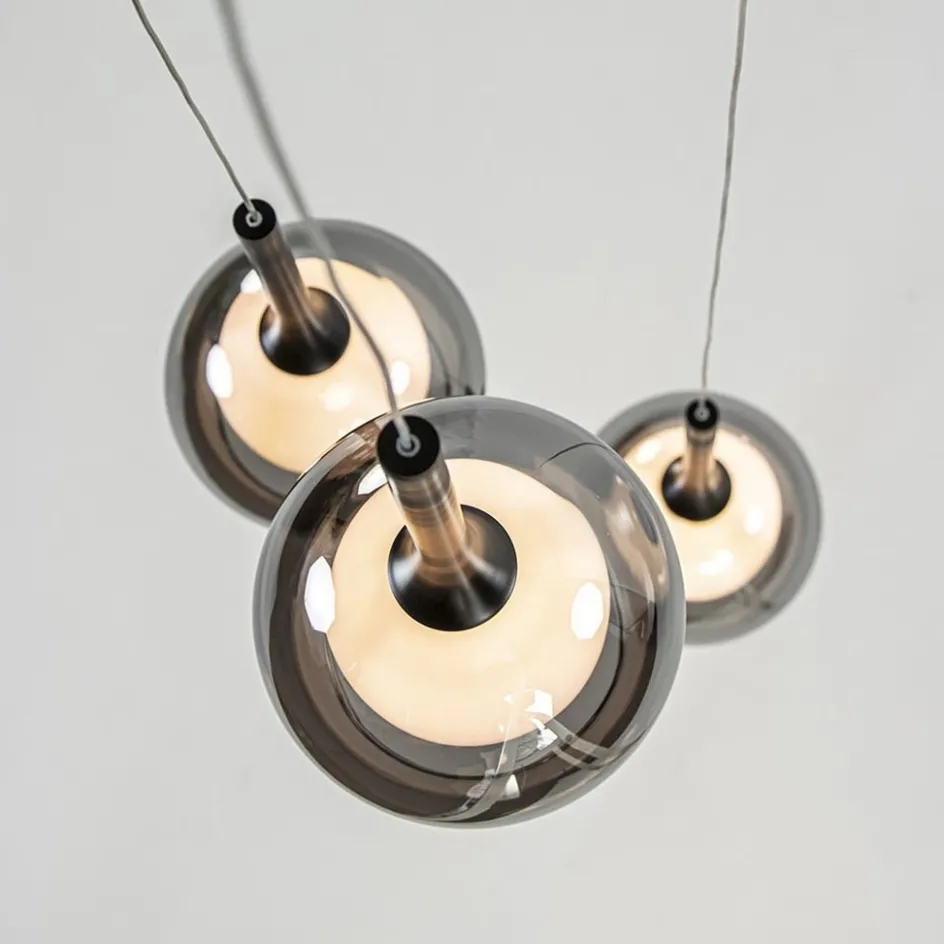 Ronde 3-lichts hanglamp zwart met smoke glas>Straluma