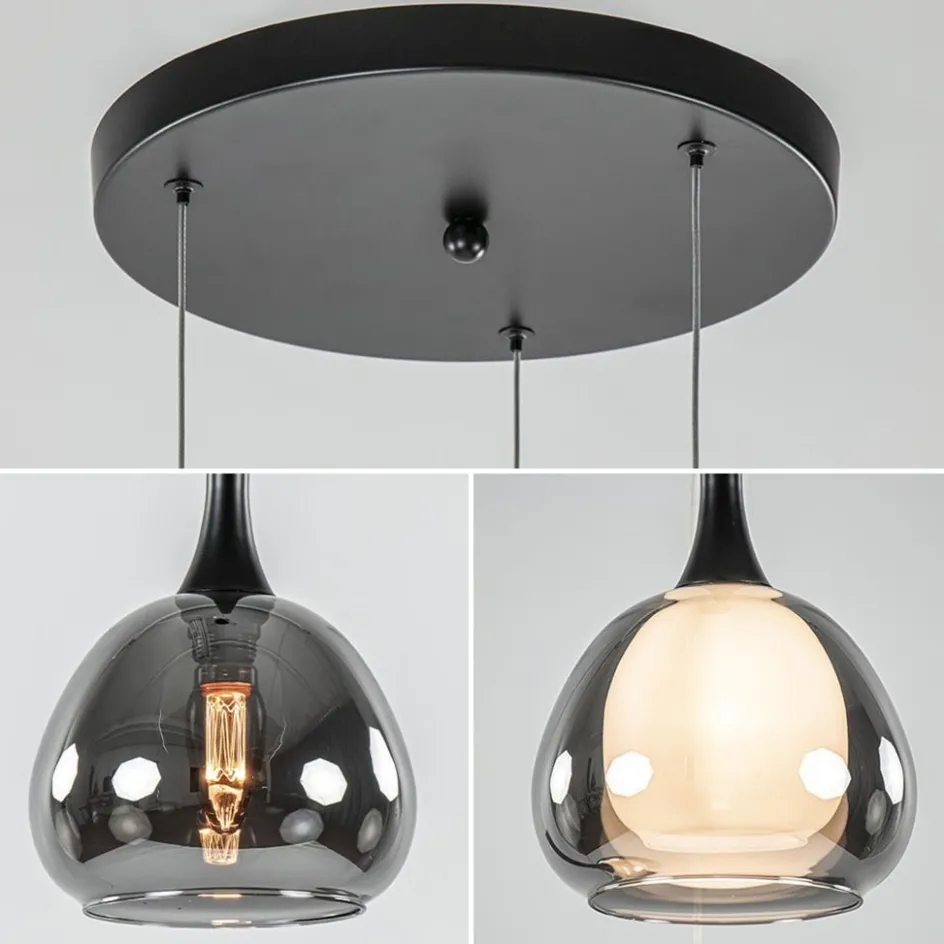 Ronde 3-lichts hanglamp zwart met smoke glas>Straluma