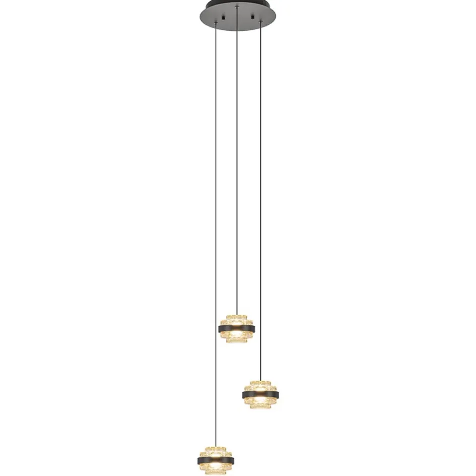 Ronde 3-lichts hanglamp zwart/champagne LED>Straluma