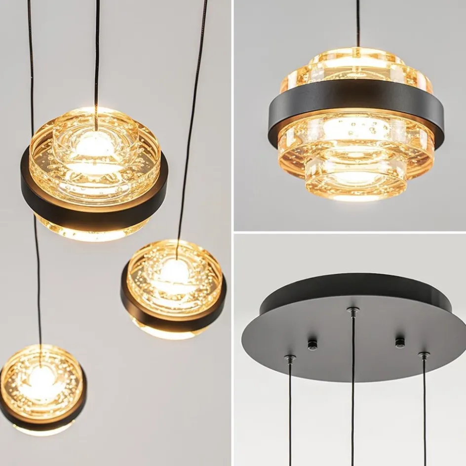 Ronde 3-lichts hanglamp zwart/champagne LED>Straluma