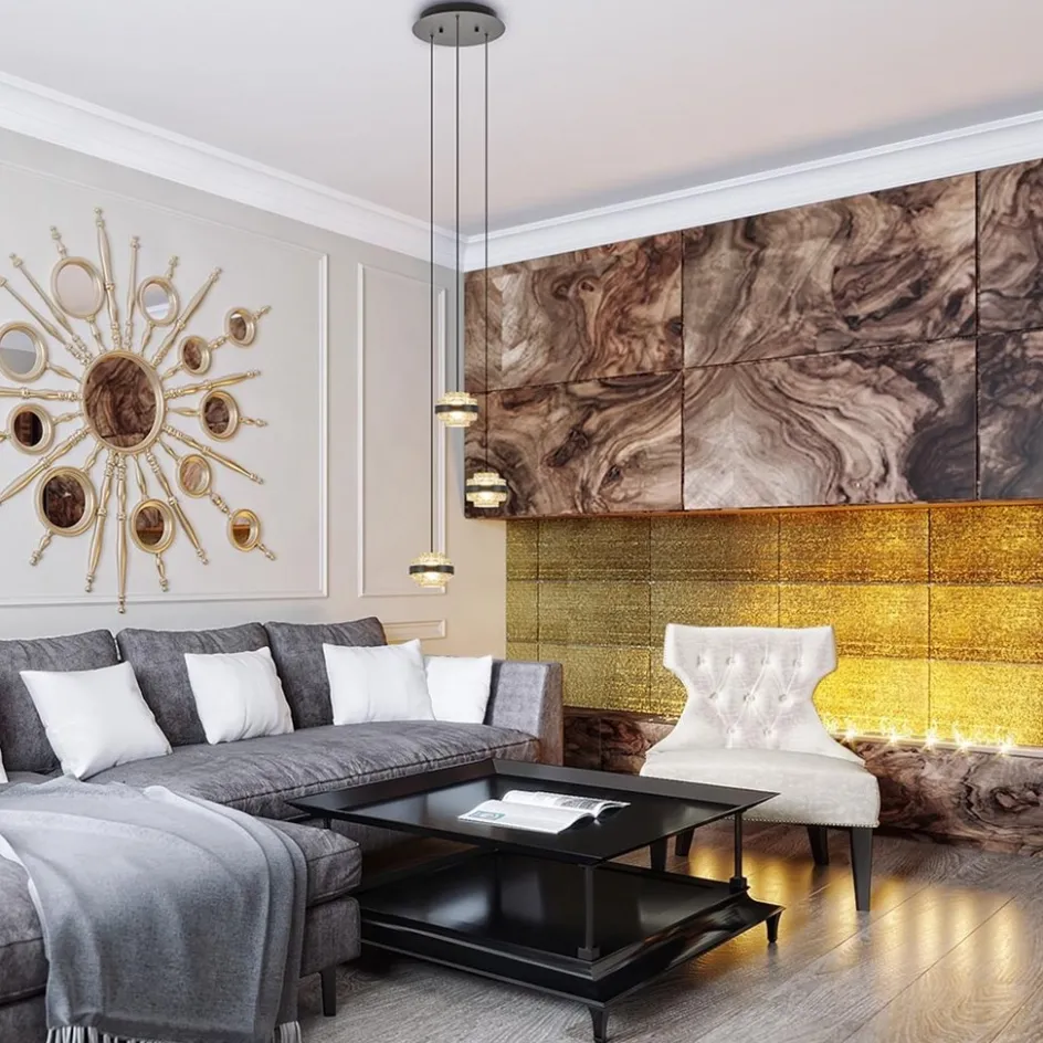 Ronde 3-lichts hanglamp zwart/champagne LED>Straluma