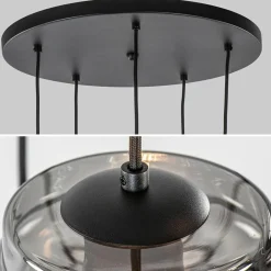Ronde 5-lichts hanglamp zwart met diverse smoke glazen><noscript><img width=
