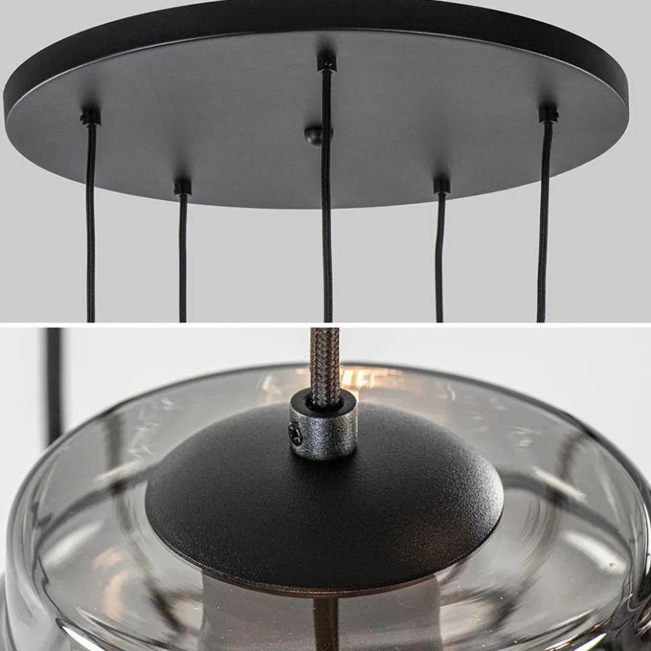 Ronde 5-lichts hanglamp zwart met diverse smoke glazen>Straluma Outlet
