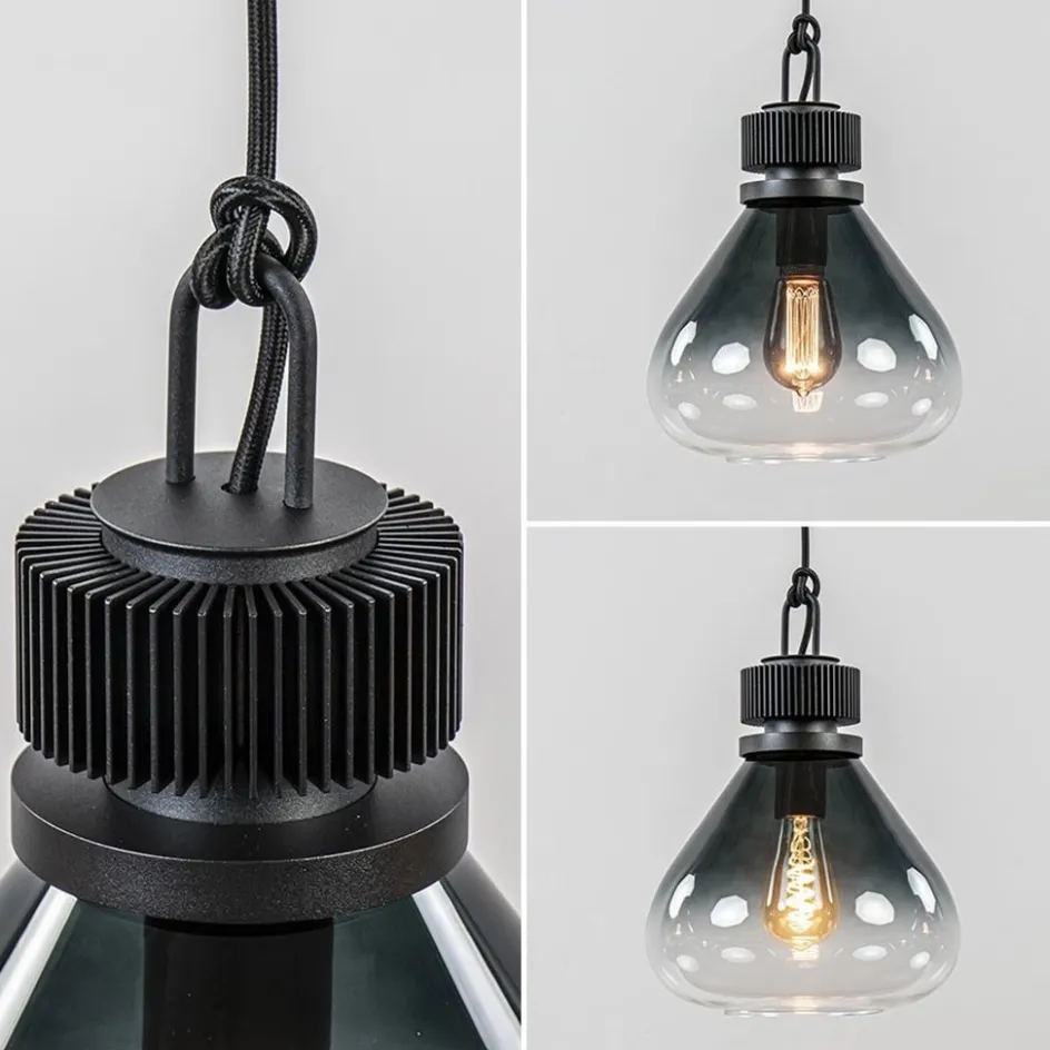 Ronde 3-lichts hanglamp zwart met smoke/helder glas>Straluma