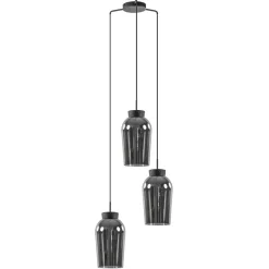 Ronde 3-lichts hanglamp zwart/marmer met smoke glas>Straluma Discount