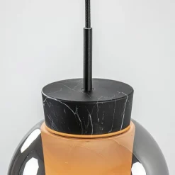 Ronde 3-lichts hanglamp zwart/marmer met smoke glas><noscript><img width=