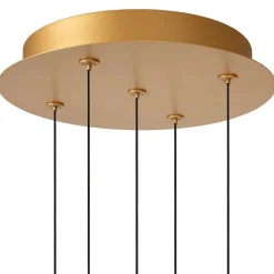 Ronde 5-lichts LED hanglamp goud met helder glas><noscript><img width=