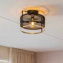 Ronde plafondlamp gaas mat zwart met hoogglans goud></noscript>Straluma Discount