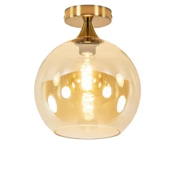 Ronde plafondlamp goud met amber glas>Straluma Discount