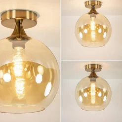 Ronde plafondlamp goud met amber glas></noscript>Straluma Discount