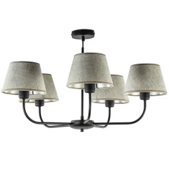 Ronde plafondlamp 5-lichts zwart met taupe kapjes>Straluma Sale