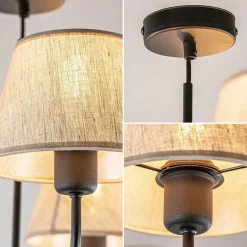 Ronde plafondlamp 5-lichts zwart met taupe kapjes><noscript><img width=