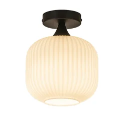 Ronde plafondlamp retro zwart met wit glas>Straluma New