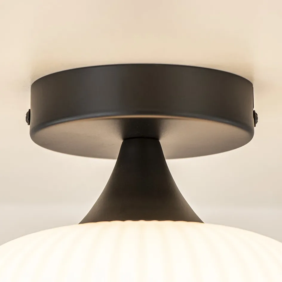 Ronde plafondlamp retro zwart met wit glas>Straluma New