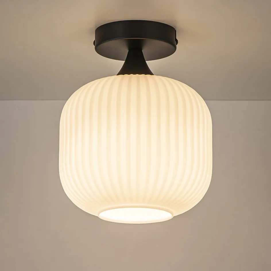 Ronde plafondlamp retro zwart met wit glas>Straluma New