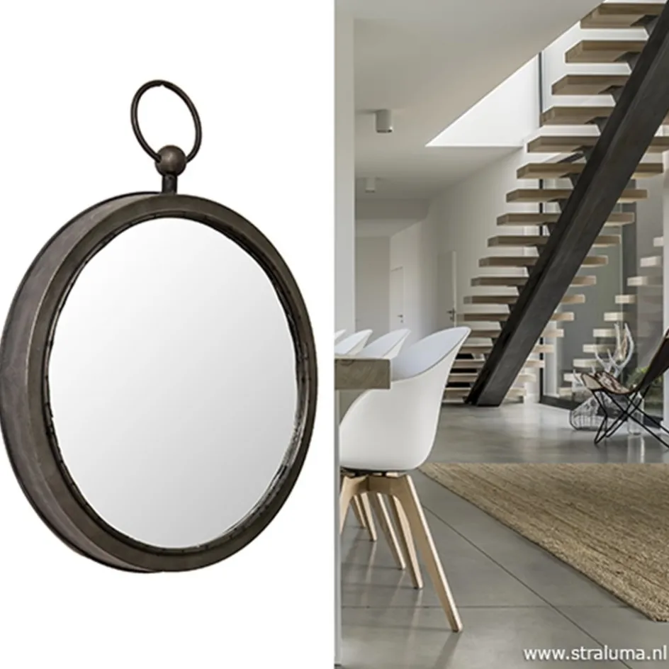 Ronde spiegel zink/grijs groot 46 cm>Straluma Clearance