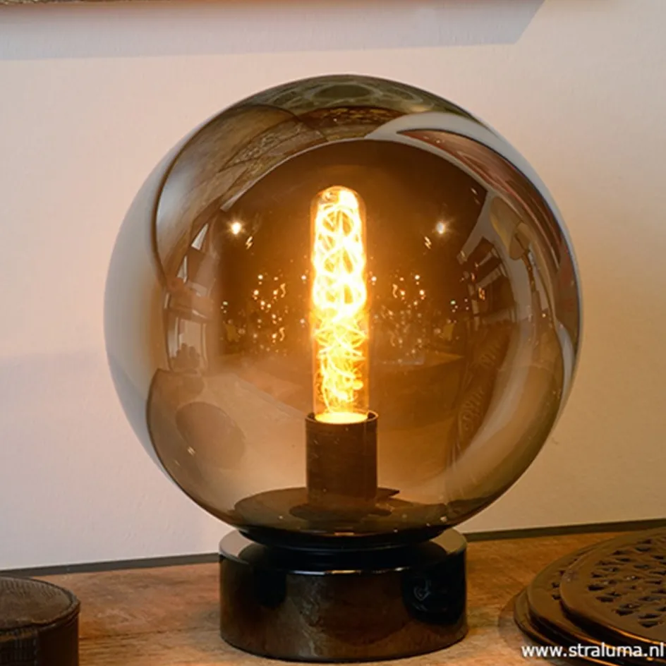 Ronde tafellamp smokey glas>Straluma Best