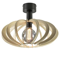 Scandinavische plafondlamp mat zwart met houten kap>Straluma Hot
