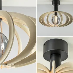 Scandinavische plafondlamp mat zwart met houten kap></noscript>Straluma Hot