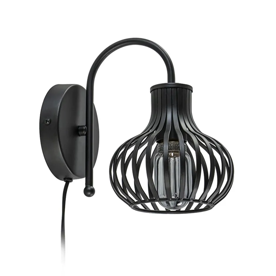 Scandinavische wandlamp mat zwart met snoer>Straluma Discount