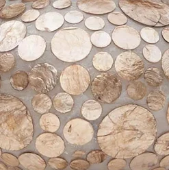 Schelpen hanglamp coin goudbruin groot><noscript><img width=