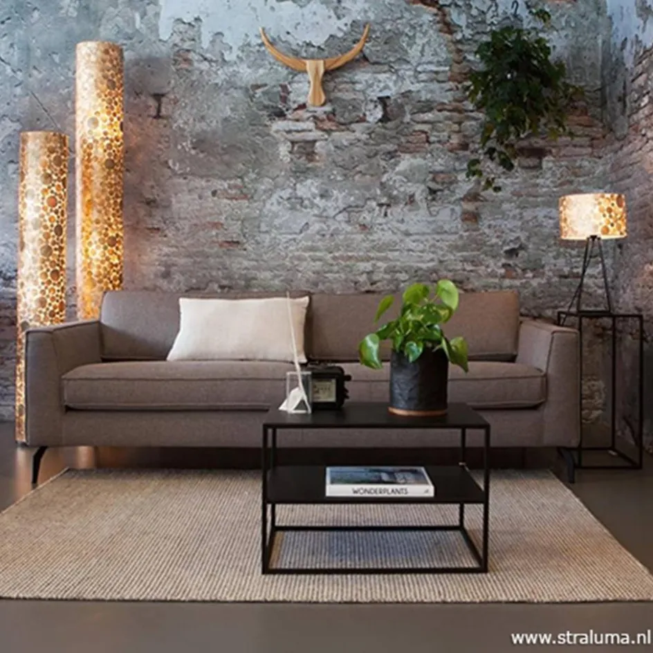 Schelpen vloerlamp goud cilinder groot>Straluma Clearance