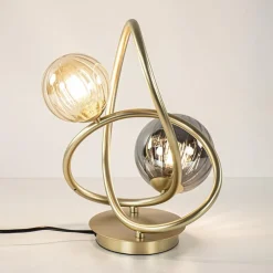 Sierlijke tafellamp goud met amber en smoke glas></noscript>Straluma Clearance