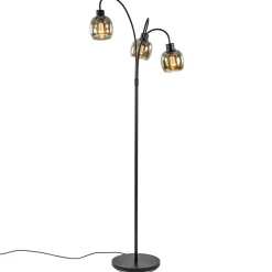 Sierlijke vloerlamp mat zwart met smoke glazen kappen>Straluma New