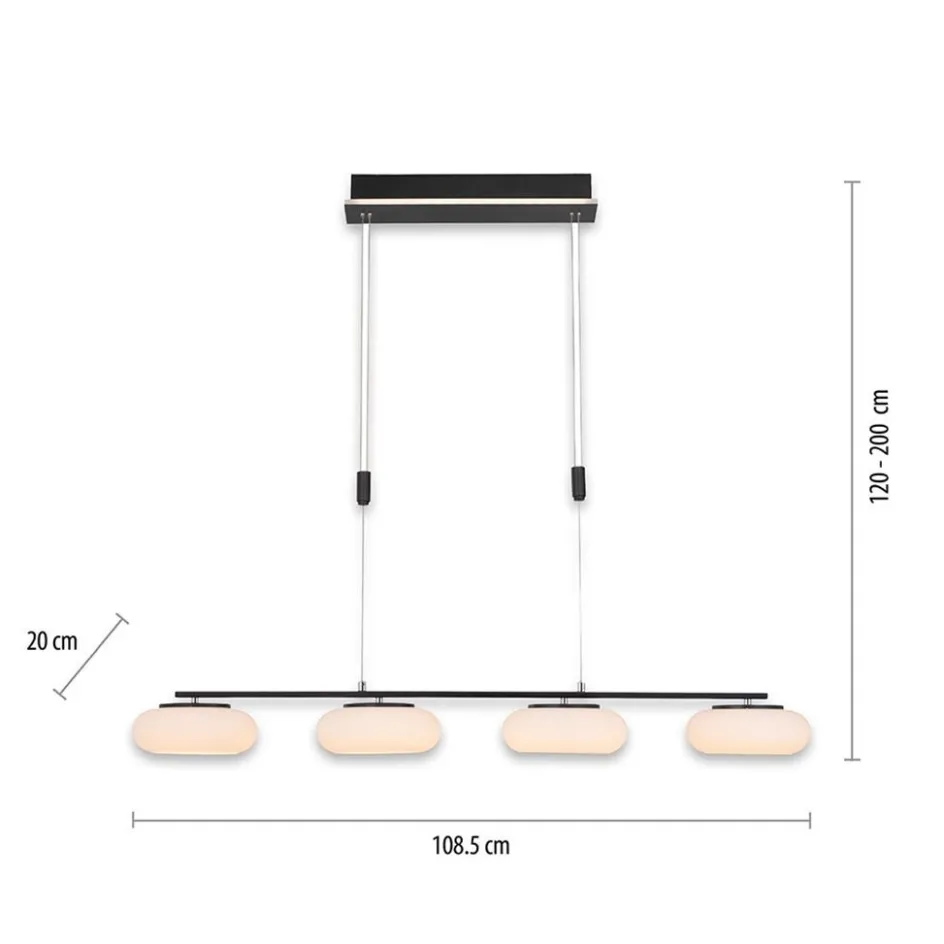 Smart eettafelhanglamp mat zwart met opaal glas>Straluma