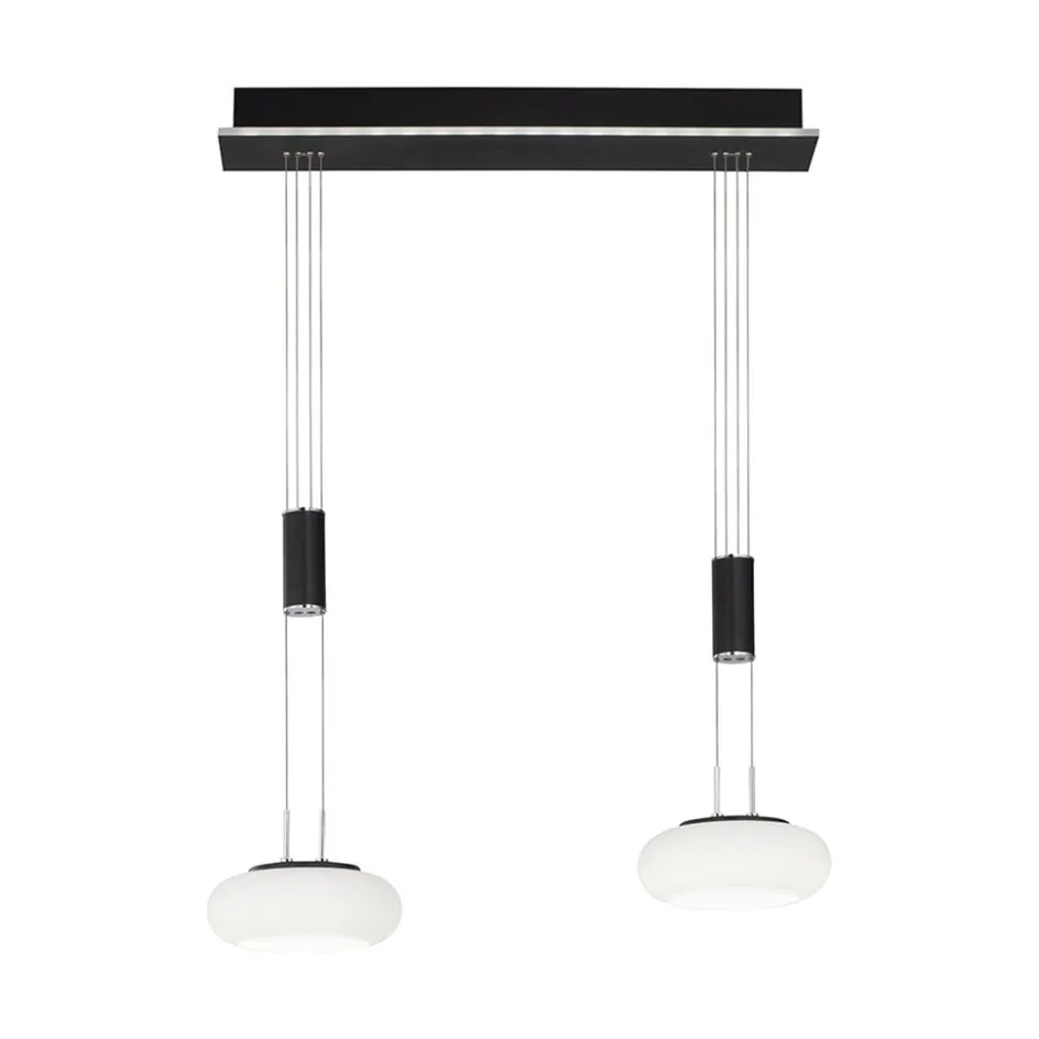 Smart hanglamp 2-lichts mat zwart met opaal glas dimbaar>Straluma